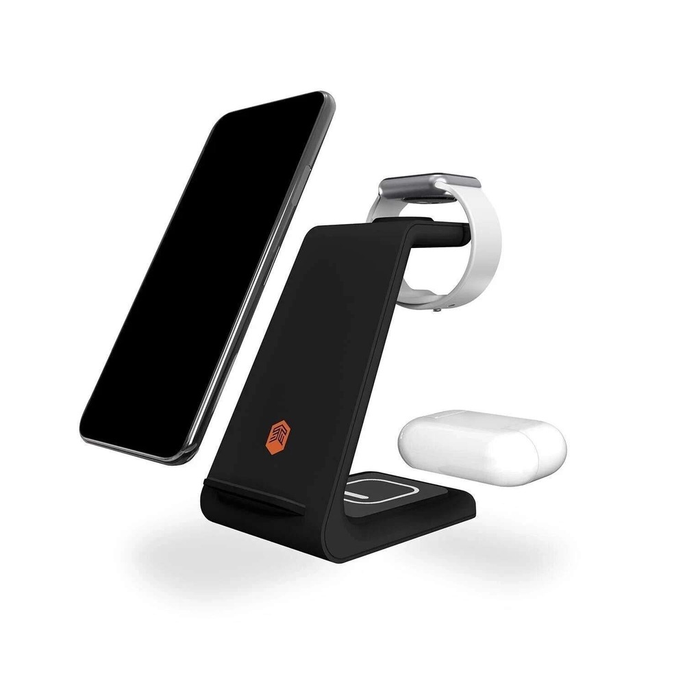 STM ChargeTree 3-in-1 Wireless Charging Station Black for Phone Watch Earbuds